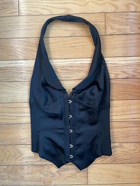 ROBERTO CAVALLI Vintage S/S 2004 Black Silk Corset Halter Waist Cincher S
